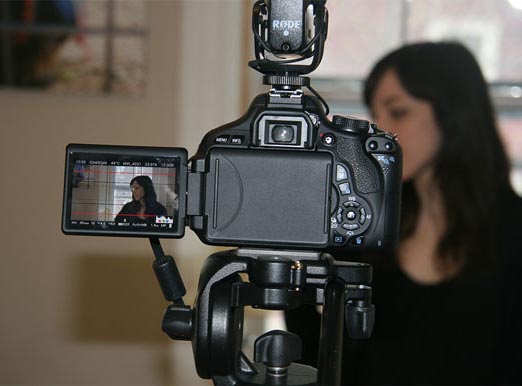 a student behind a camera during the filming of Amaryllis by Neal Mercier